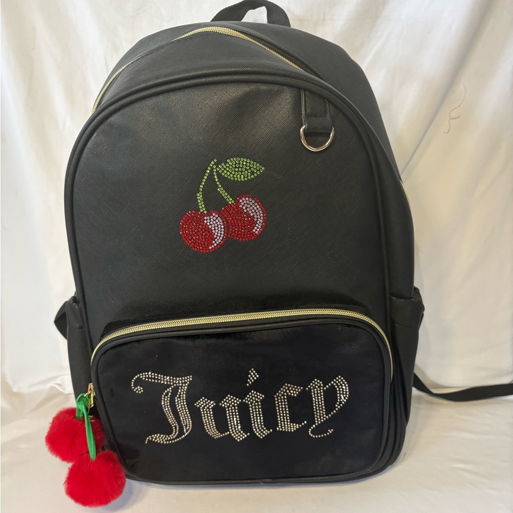 Juicy Couture Black Backpack with Cherry Embellishment